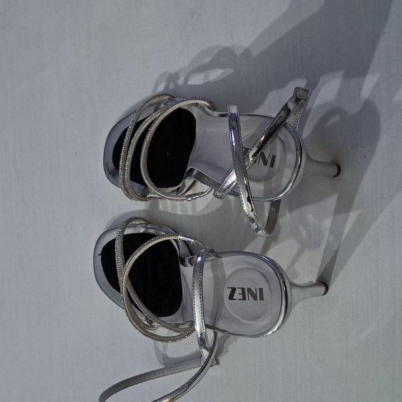 Inez Sofia Heel Sandals in Silver Metallic with Crystals - Picture 8 of 9